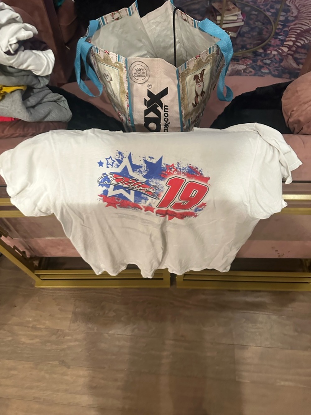 White Kids' Graphic Tee with Red & Blue Racing Design